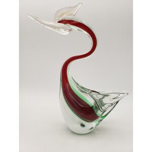 Vintage Murano Glass Swan Sommerso Red Green & Clear Mid-Century 10.5 Inch